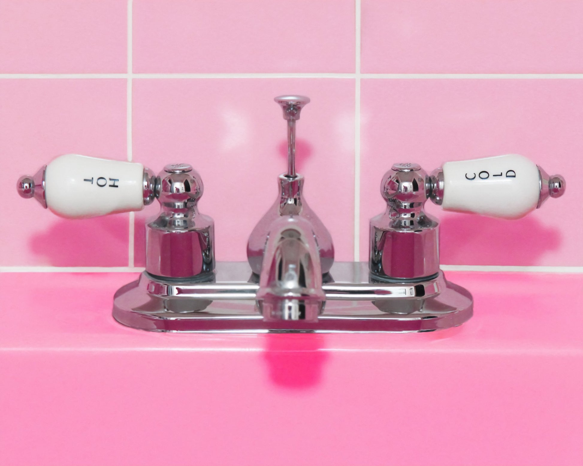 Retro Pink Sink Faucet - Poster / Art Print