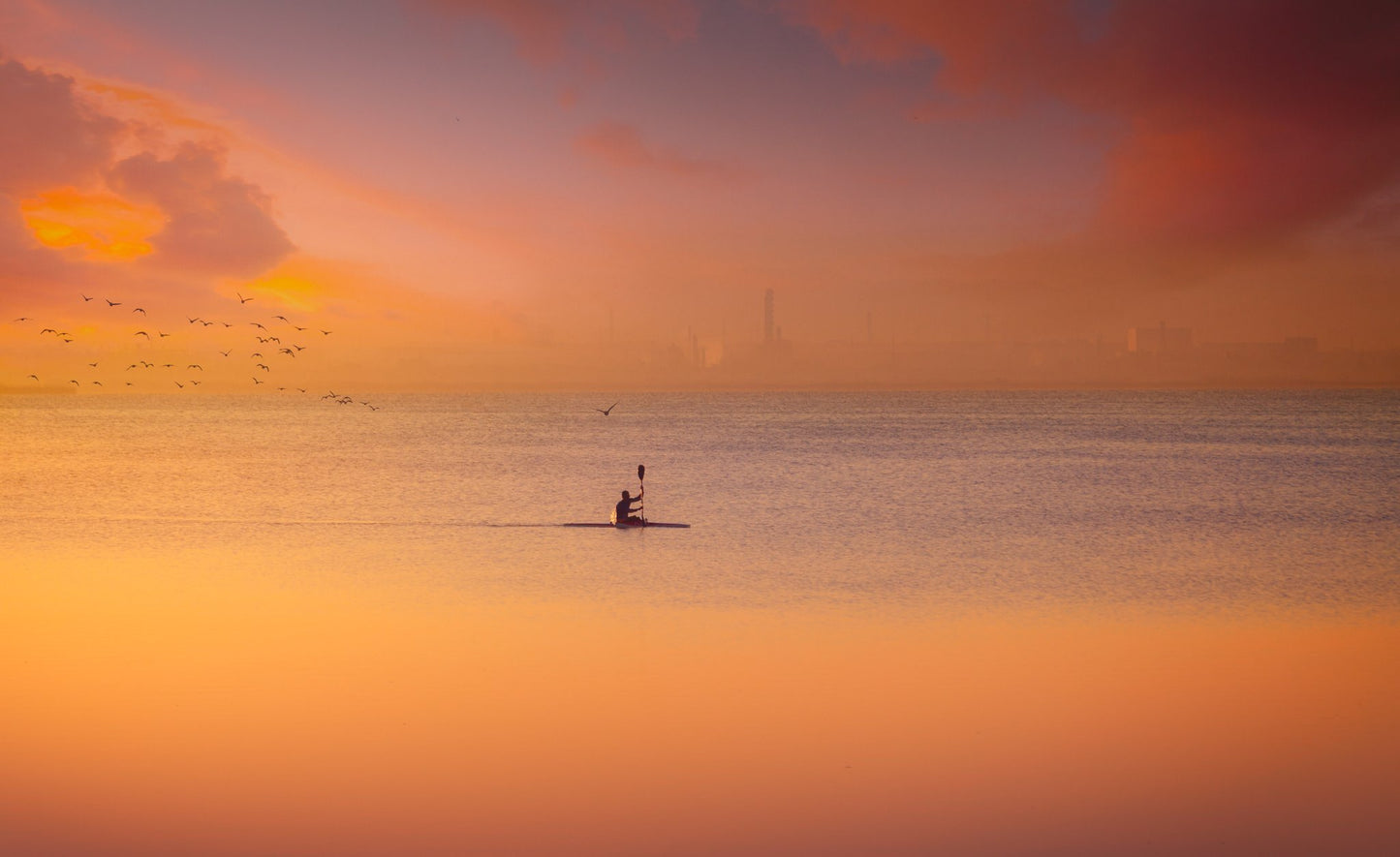 Albufera kayaking at sunset 7D17 - Poster / Art Print