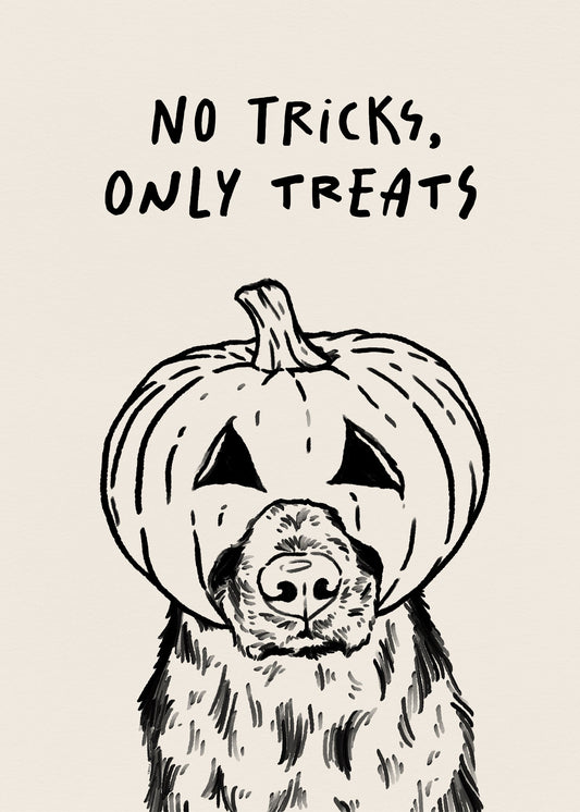 No Tricks Only Treats Pumpkin Dog - Poster / Art Print