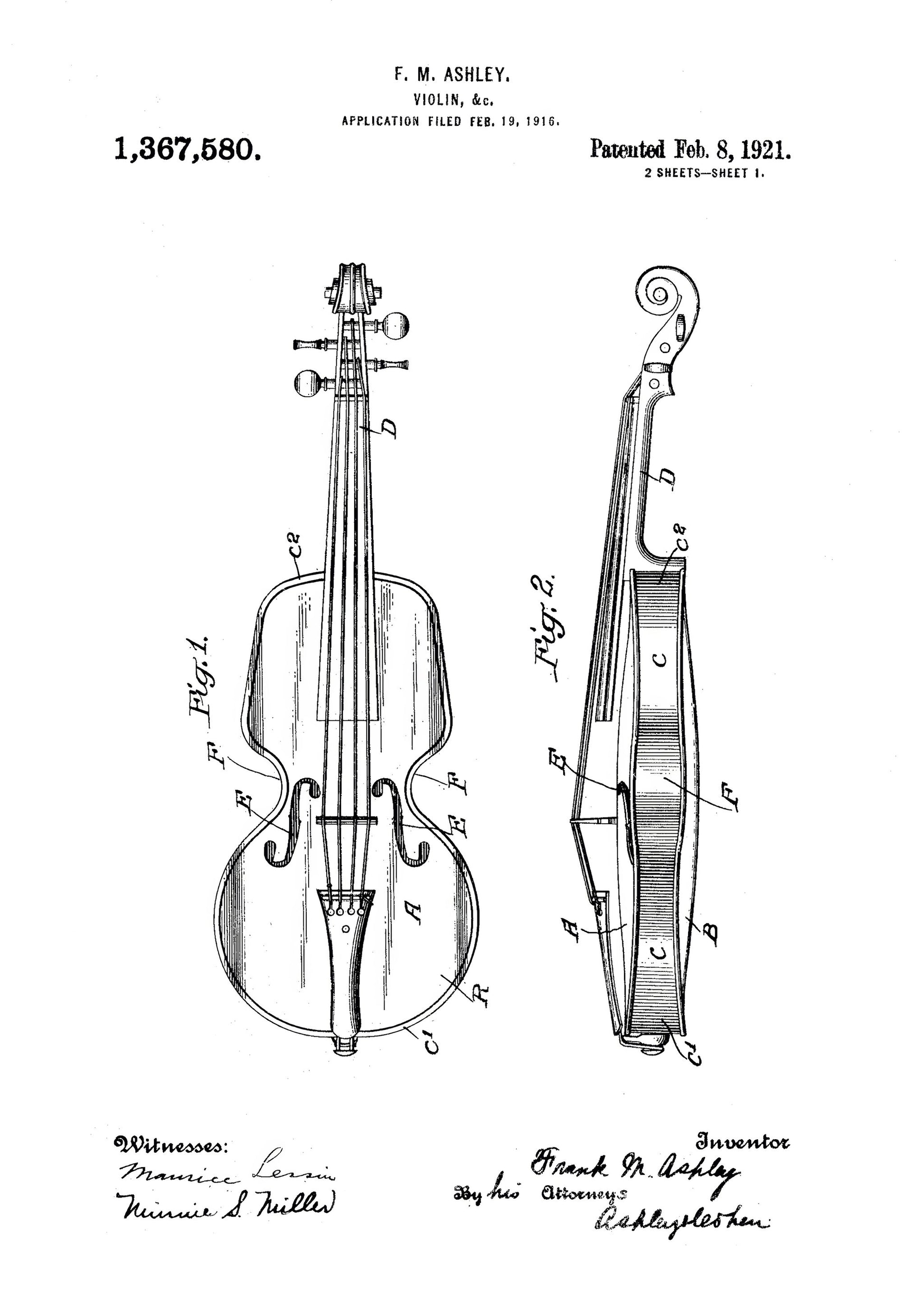 Violin Patent 1921 - Poster / Art Print