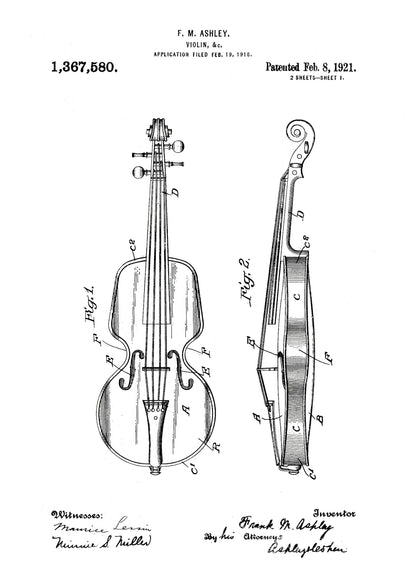 Violin Patent 1921 - Poster / Art Print