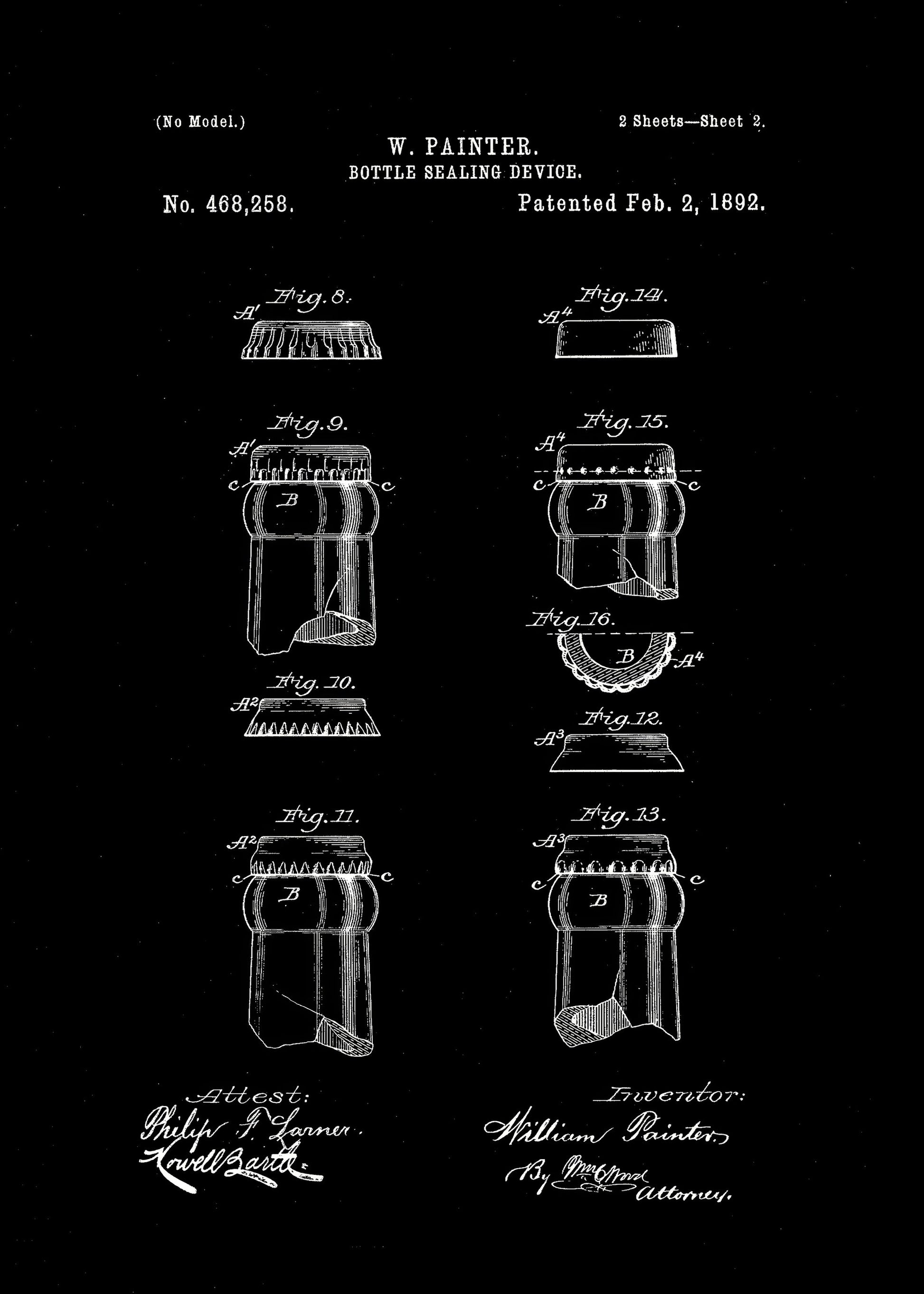 Bottle Sealing Device Patent 1892 - Poster / Art Print