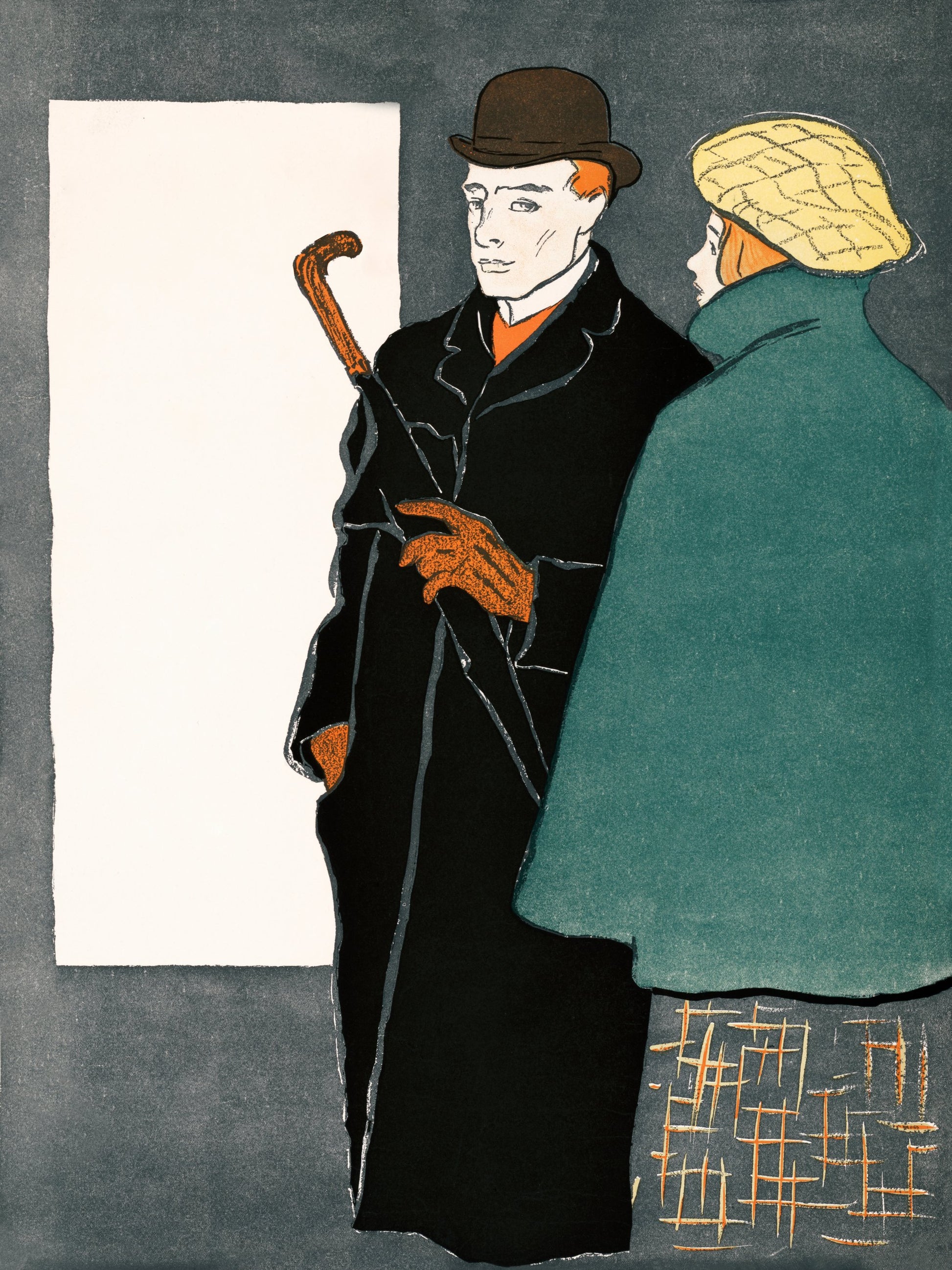 Man With Walking Stick and Woman (1896) - Poster / Art Print