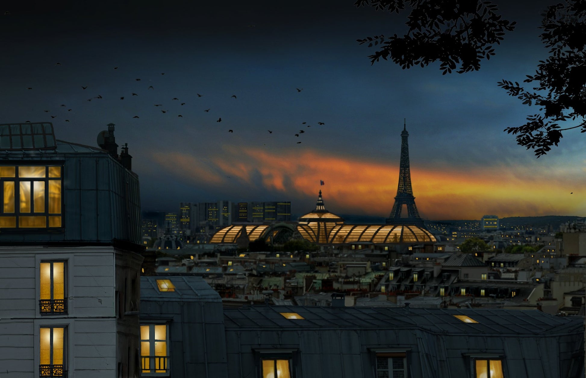 Roofs of Paris at blue hour - Poster / Art Print