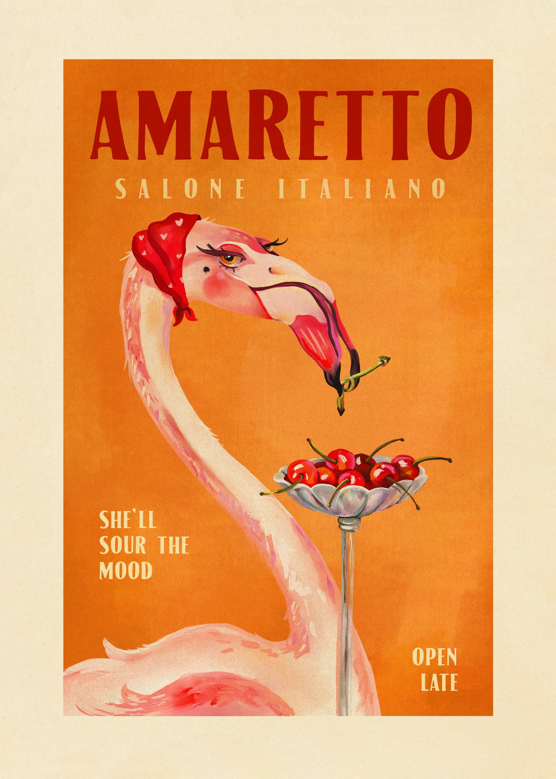 Amaretto Flamingo Art Deco Italian Cafe Travel Art - Poster / Art Print