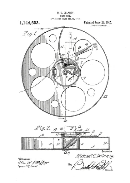 Film Reel Patent 1915 - Poster / Art Print