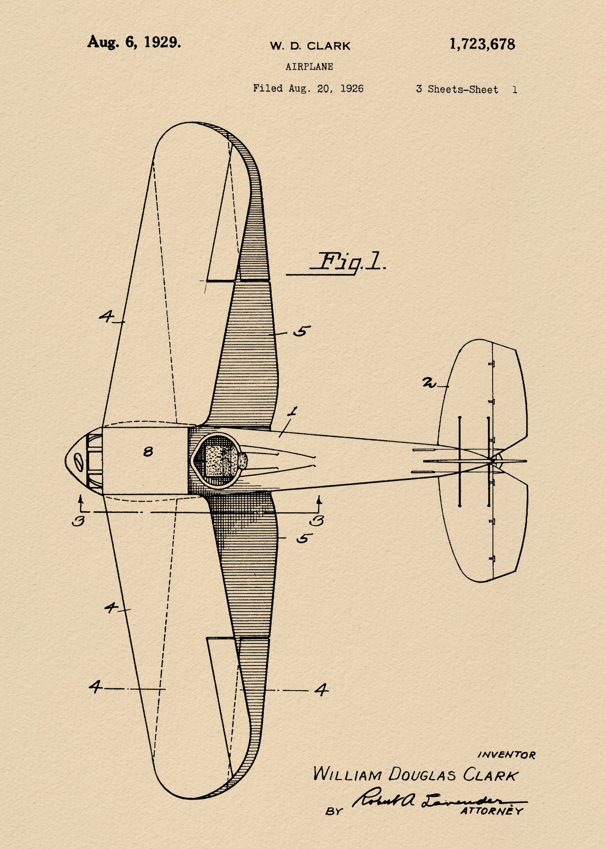 Airplane Patent 1926 - Poster / Art Print