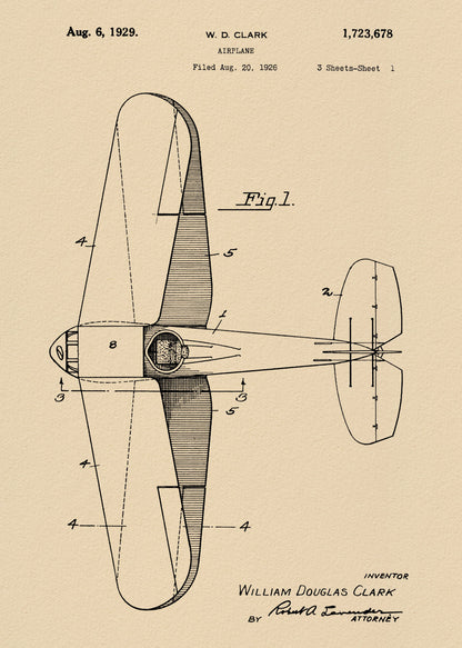 Airplane Patent 1926 - Poster / Art Print