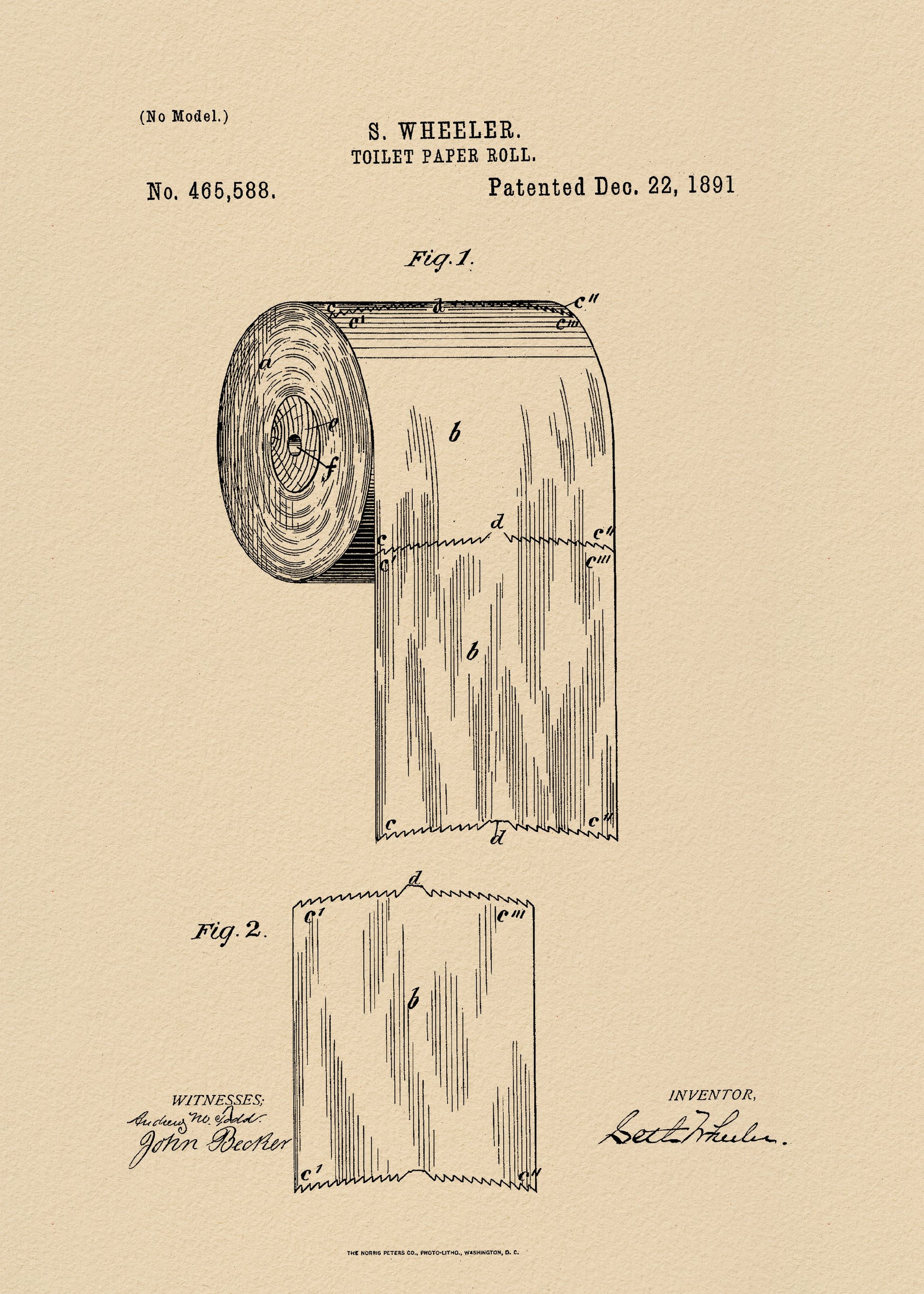 Toilet Paper Roll Patent 1891 - Poster / Art Print