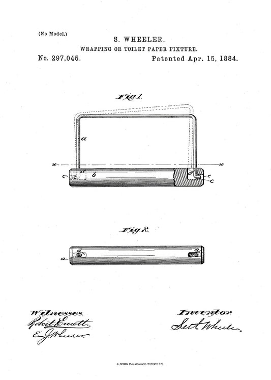 Toilet Paper Fixture Patent 1884 - Poster / Art Print