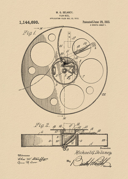Film Reel Patent 1915 - Poster / Art Print