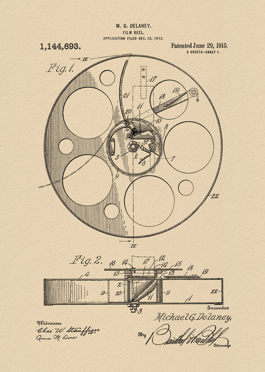 Film Reel Patent 1915 - Poster / Art Print