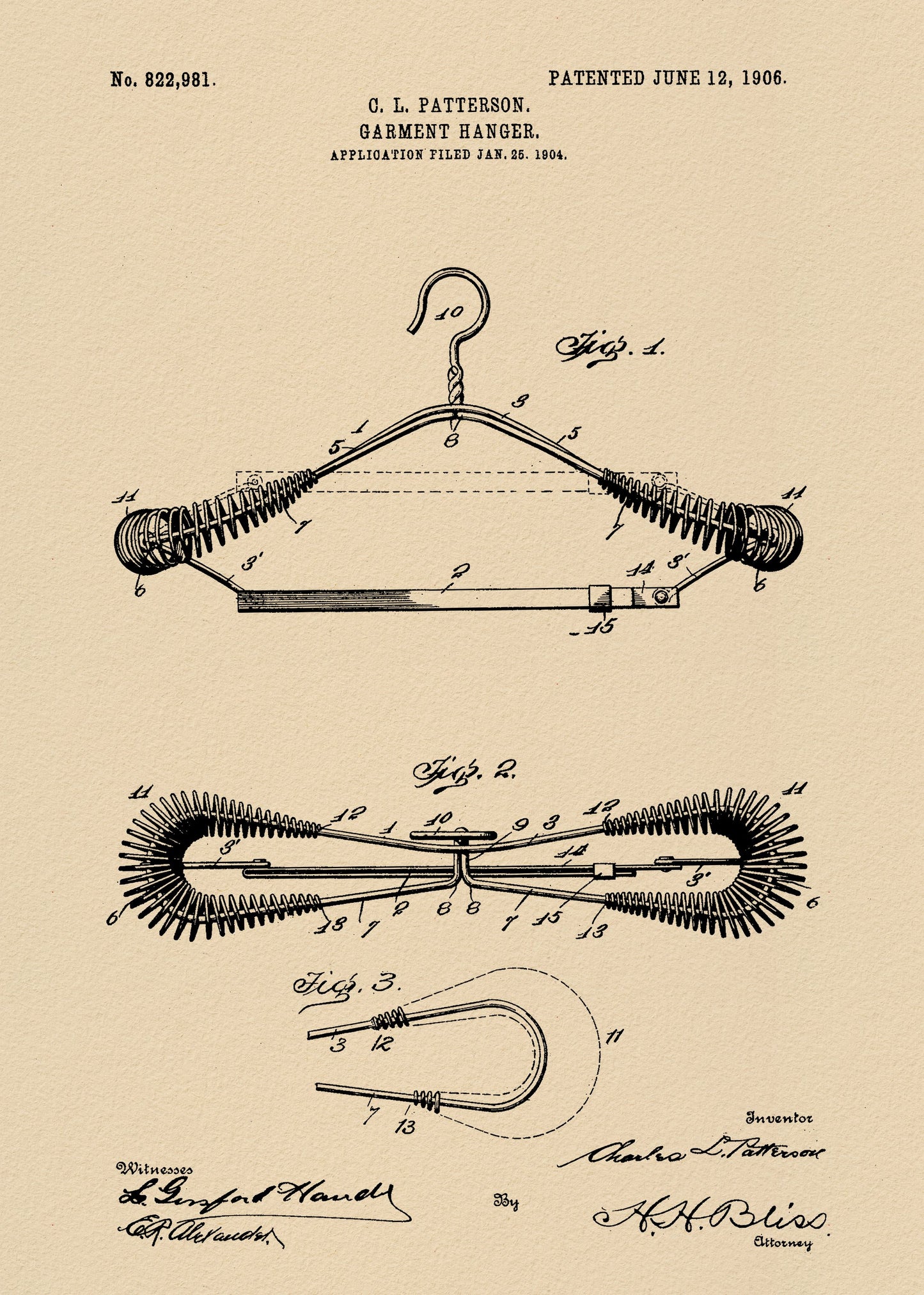 Garment Hanger Patent 1906 - Poster / Art Print