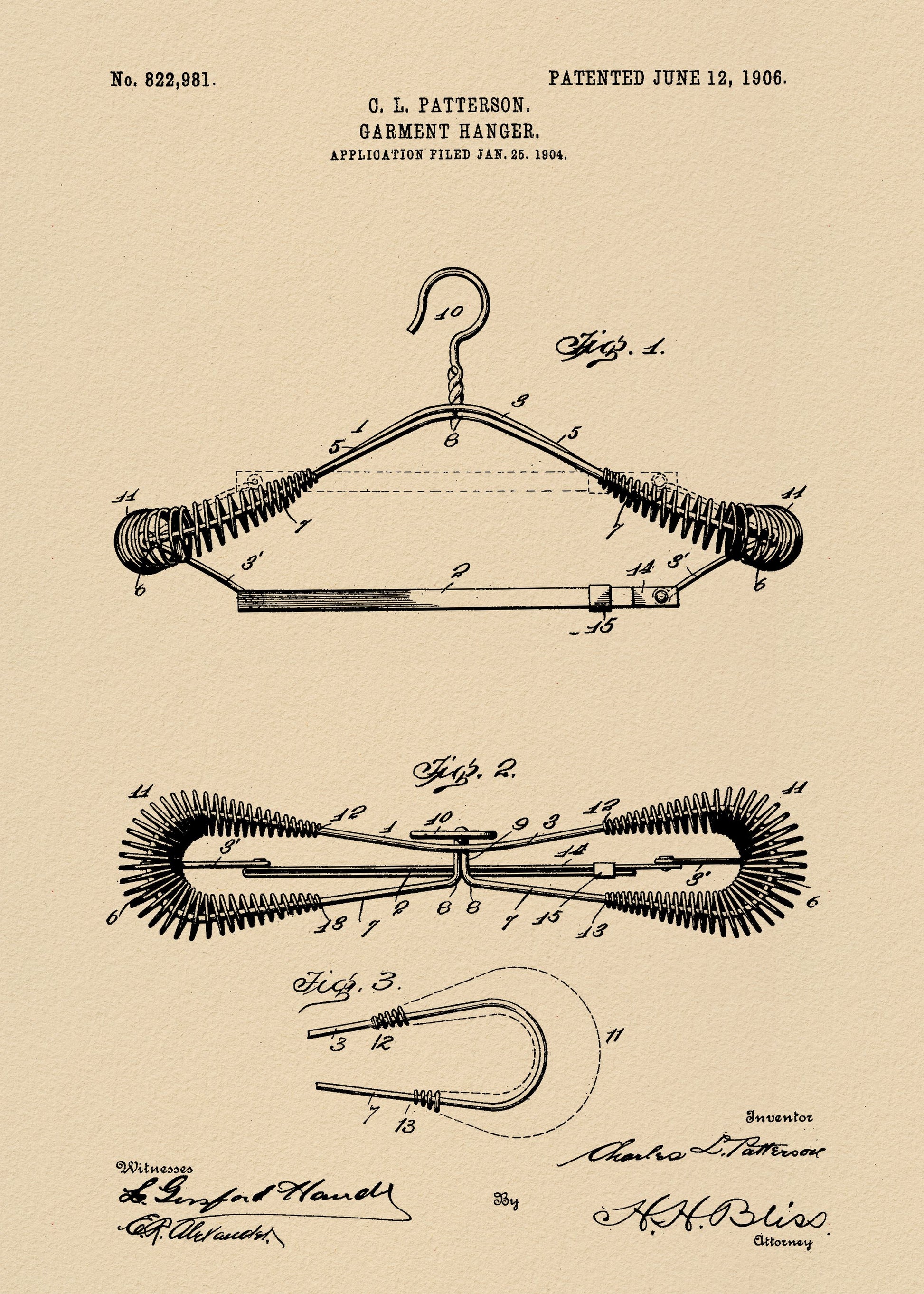 Garment Hanger Patent 1906 - Poster / Art Print