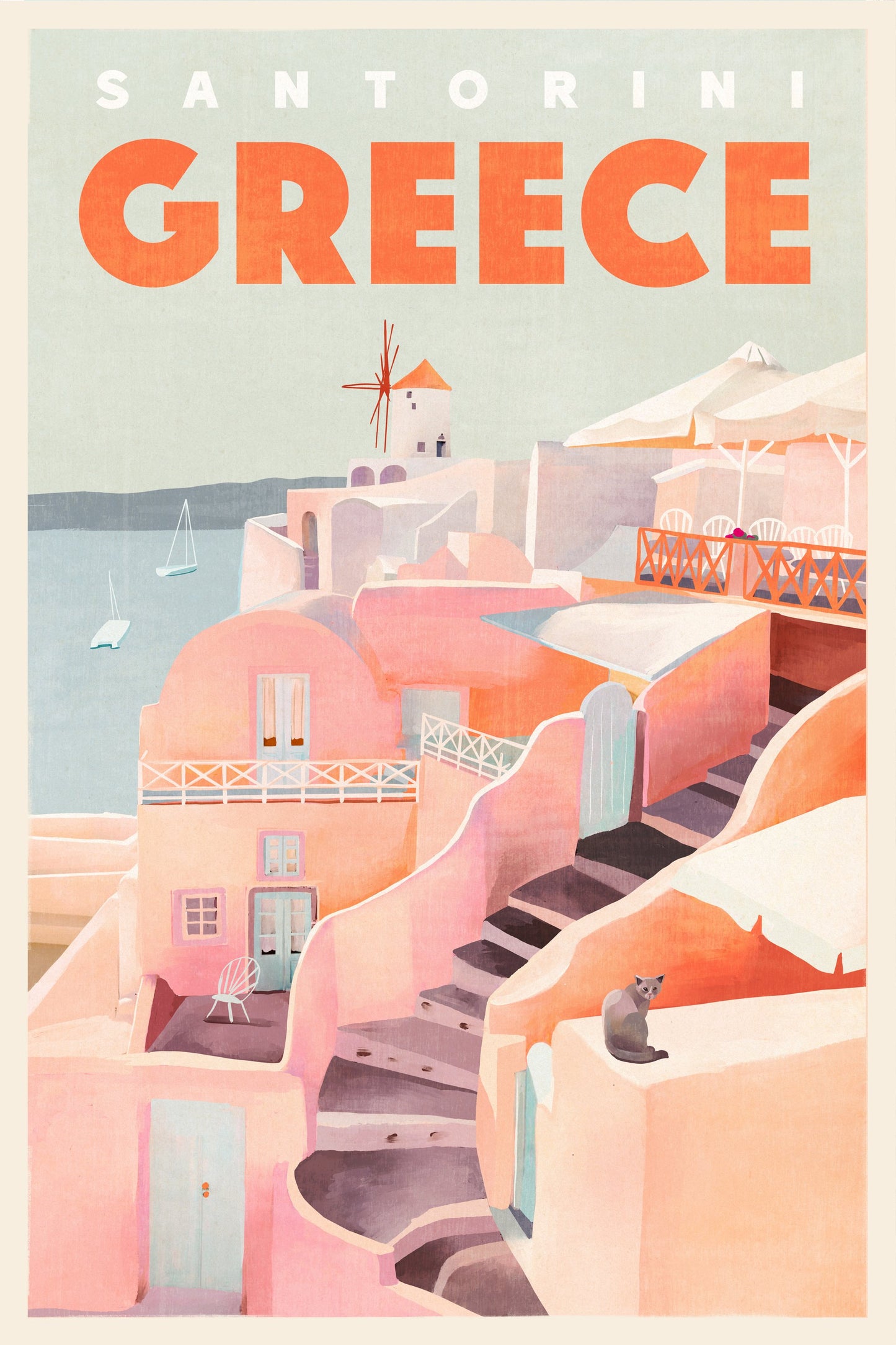 Santorini Greece Vintage Travel Poster - Poster / Art Print