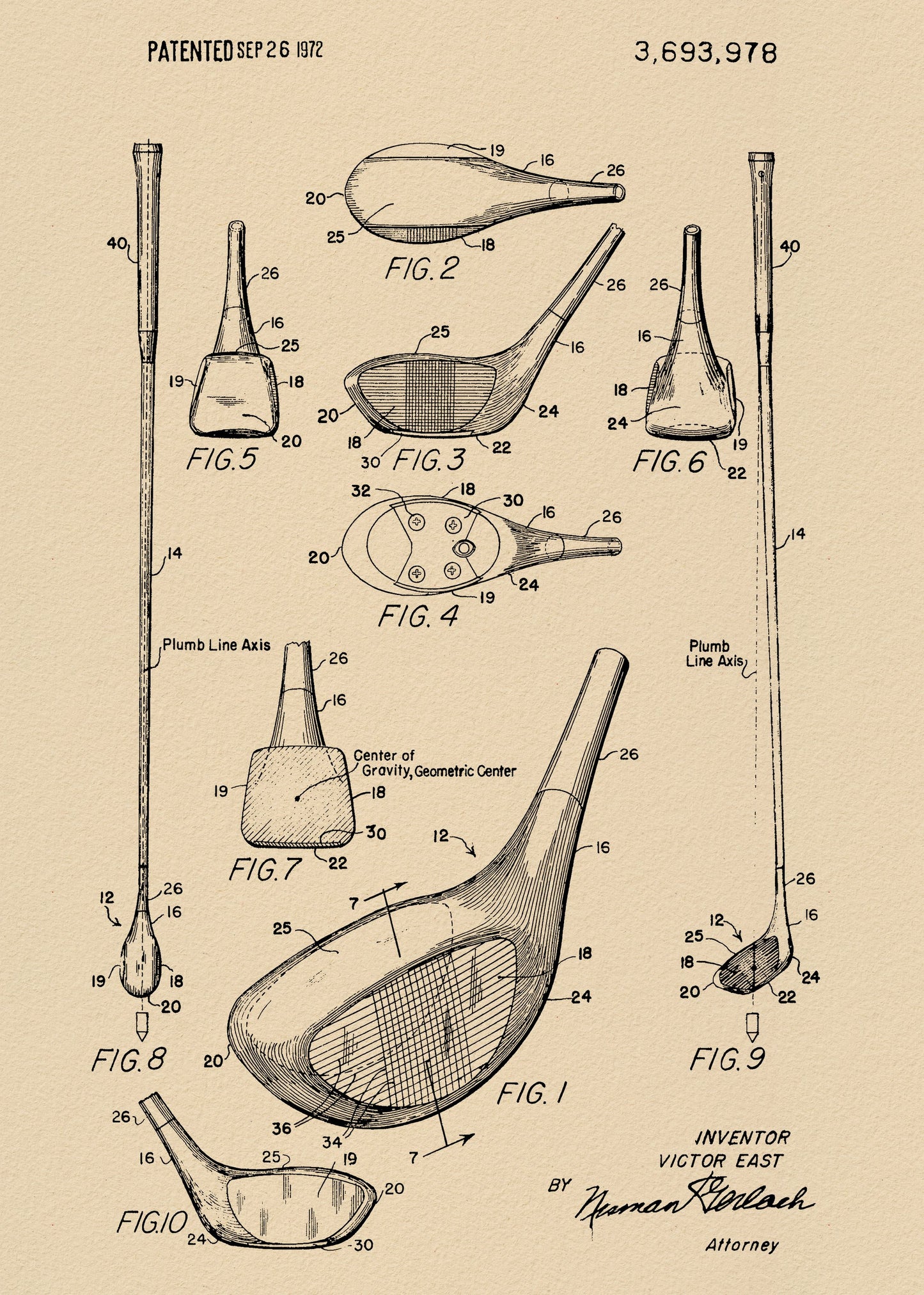 Golf Club Patent 1972 - Poster / Art Print