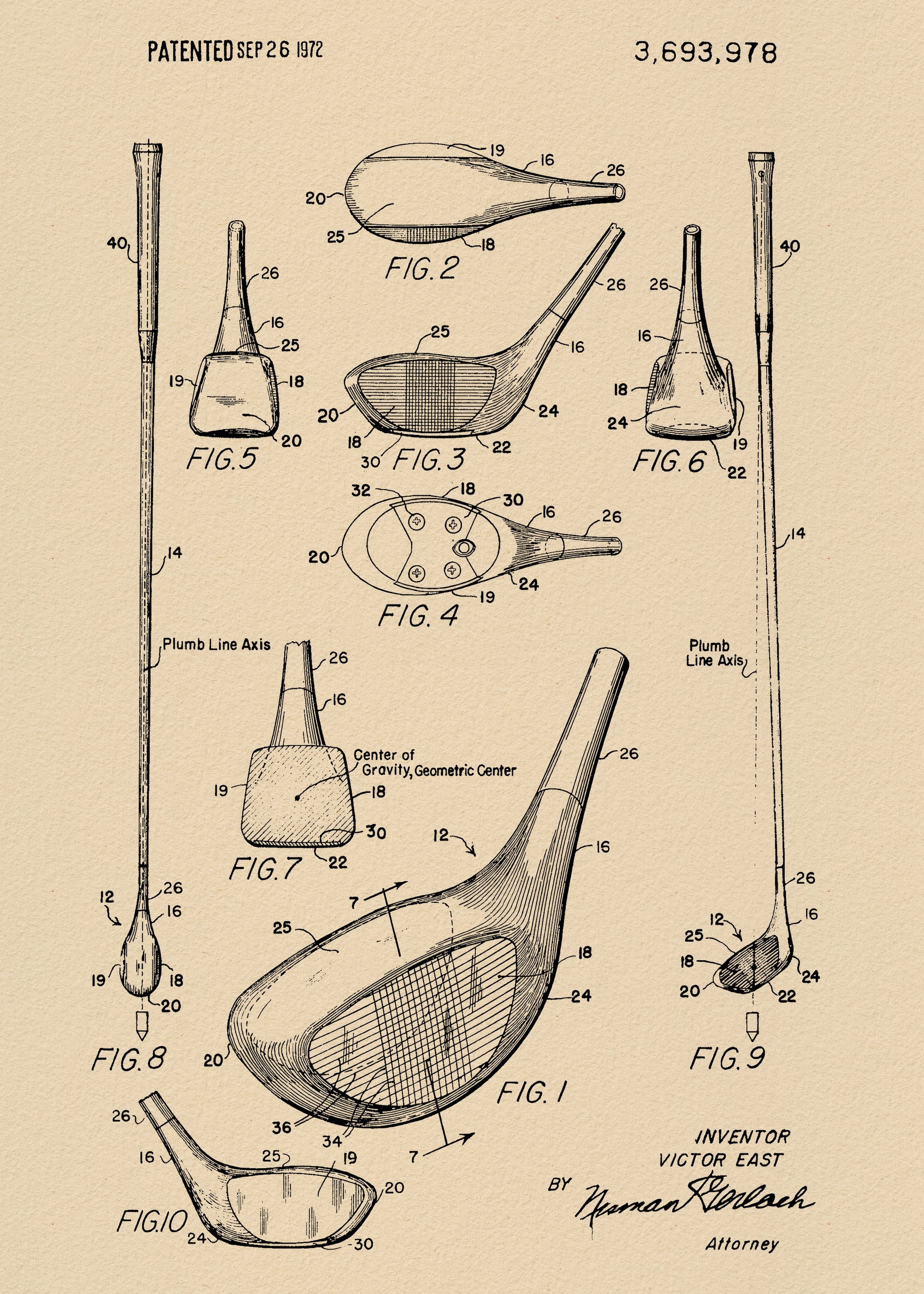 Golf Club Patent 1972 - Poster / Art Print