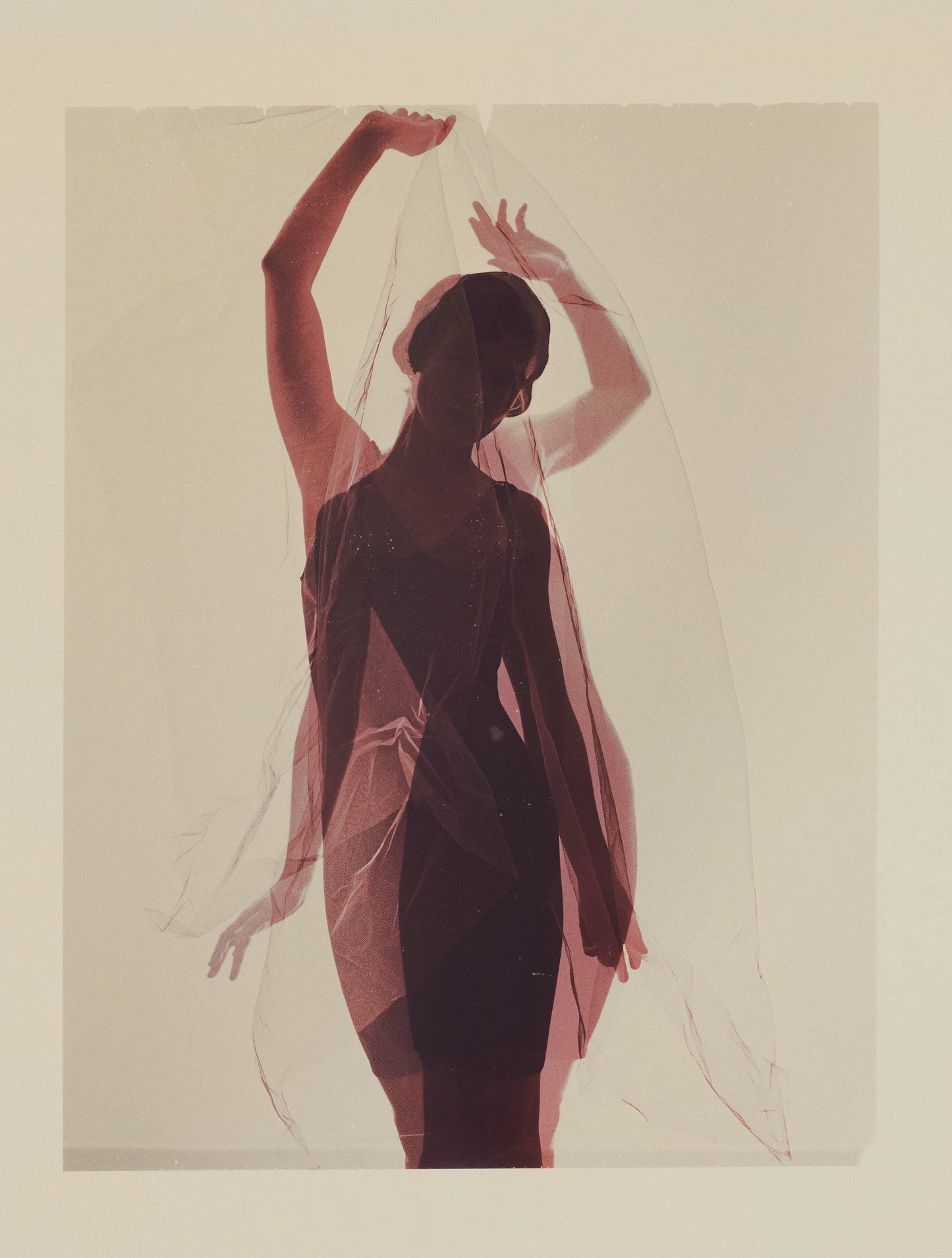 Silhouette of a Woman Draped in Sheer Fabric - Poster / Art Print
