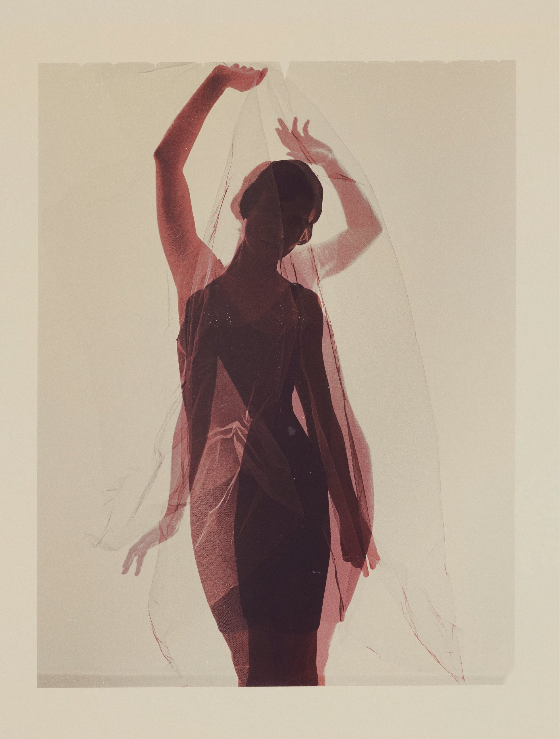 Silhouette of a Woman Draped in Sheer Fabric - Poster / Art Print
