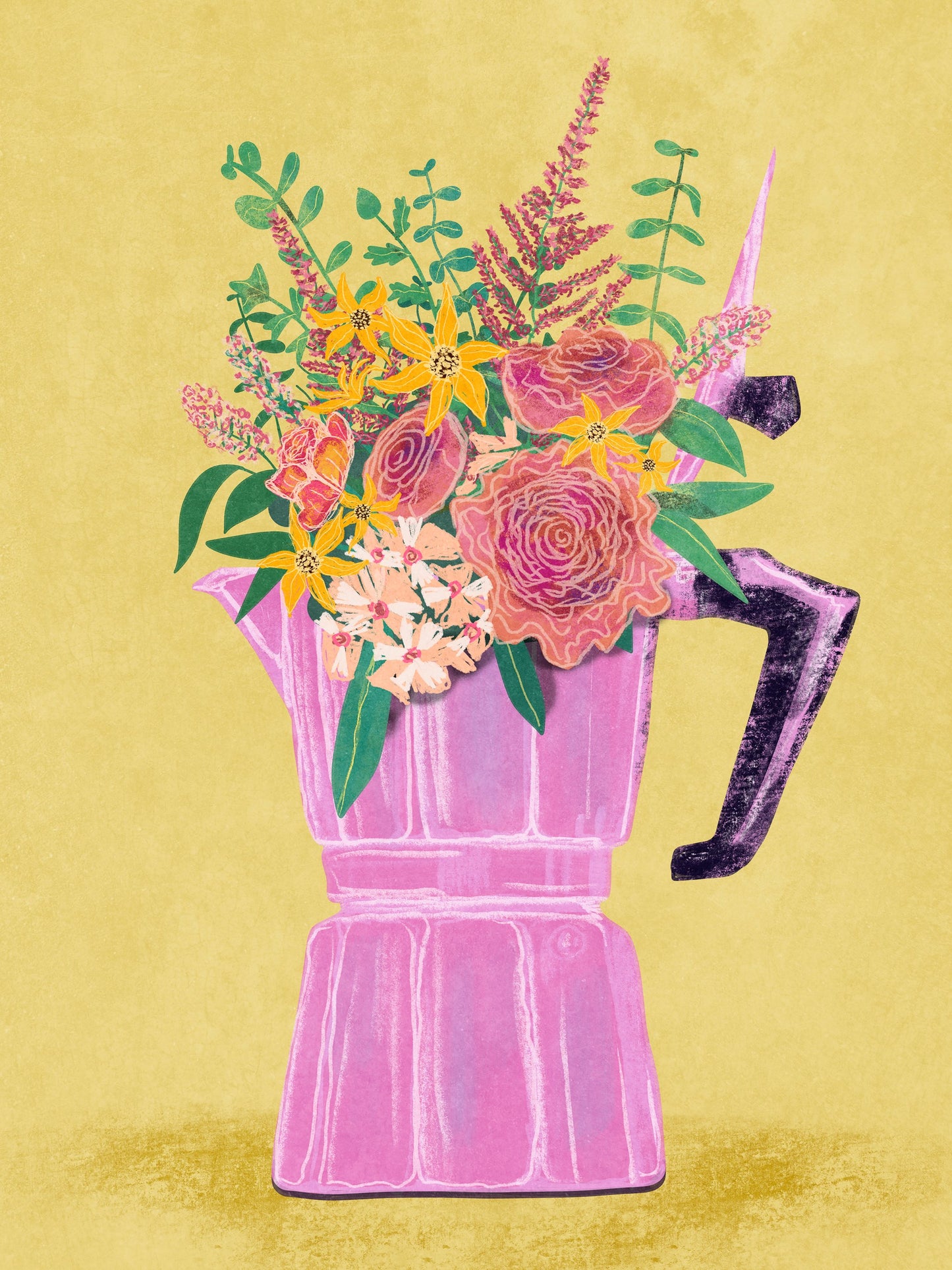 Espresso Maker with Flowers - Poster / Art Print