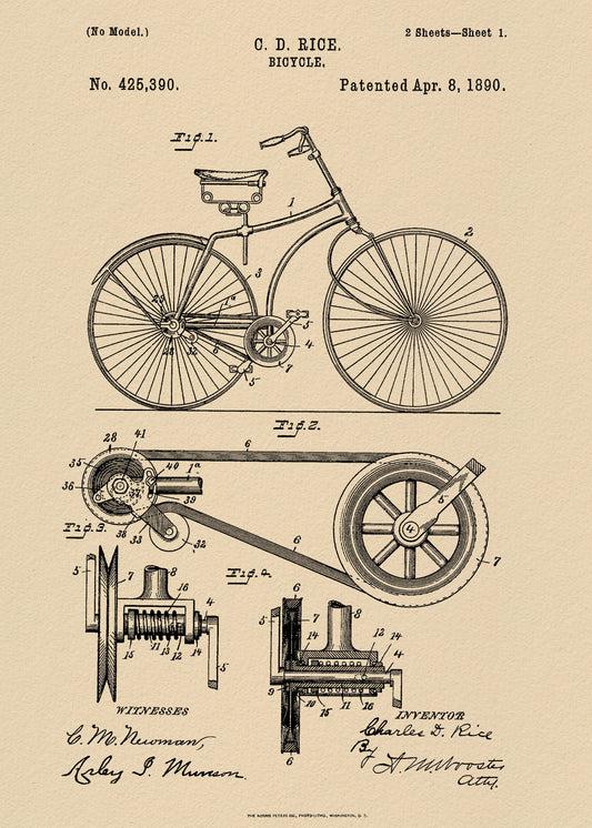 Bicycle Patent 1890 - Poster / Art Print