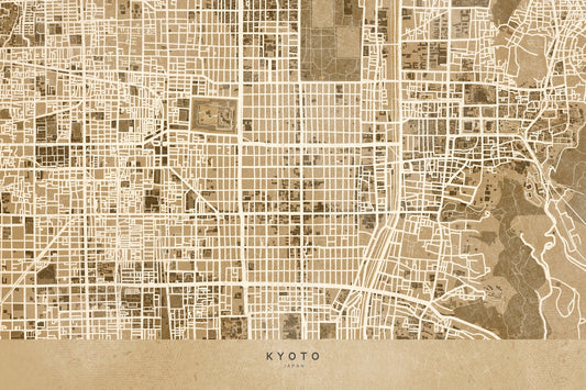 Sepia karta av Kyoto - Poster / Art Print